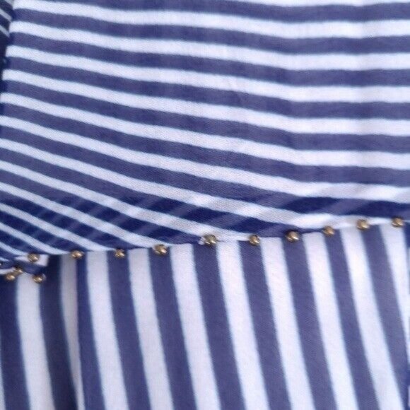 PALOMA BLUE Womens 100% Silk Ruffle Lined Striped Mini Skirt L - Picture 4 of 8